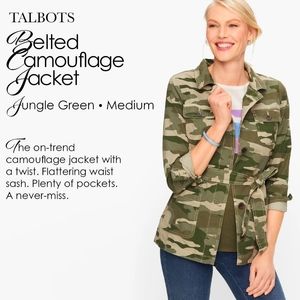Talbots Belted Camouflage Jacket Jungle Green